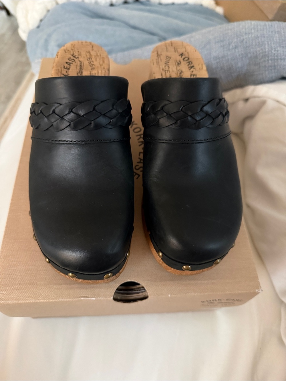 Kork-Ease Tilly Black Leather Braided Clog Mule - Women's